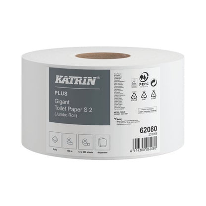 Katrin Gigant Toilet Roll 2-Ply 60mm Core Refill (Pack of 12) 62080