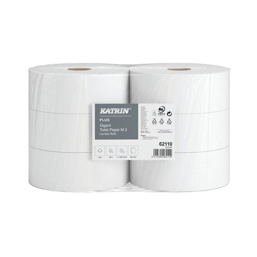 Katrin Jumbo Toilet Roll 2-Ply 60mm Core Refill (Pack of 6) 62110