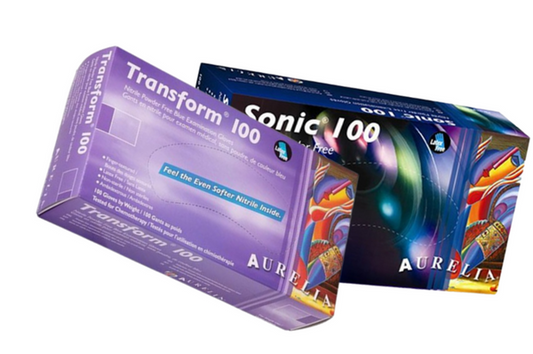 Aurelia TRANSFORM Blue Powder Free Nitrile Gloves 100's ALL SIZES