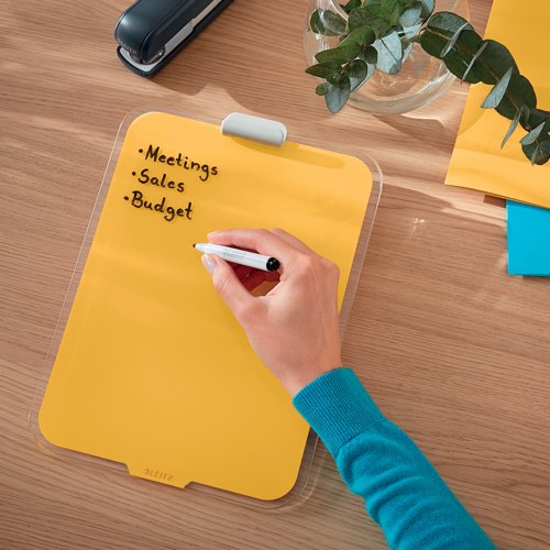 Leitz Cosy Glass Drywipe Desktop Easel Whiteboard Warm Yellow 39470019