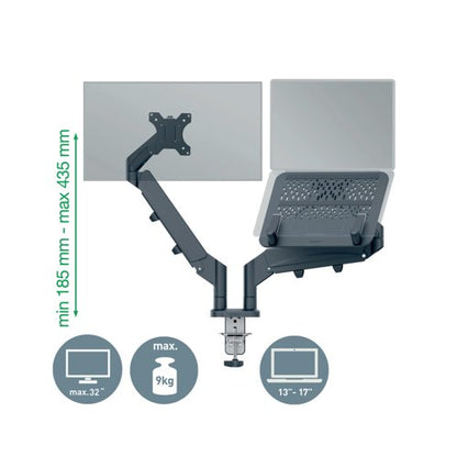 Leitz Ergo Dual Monitor and Laptop Arm Dark Grey 65380089
