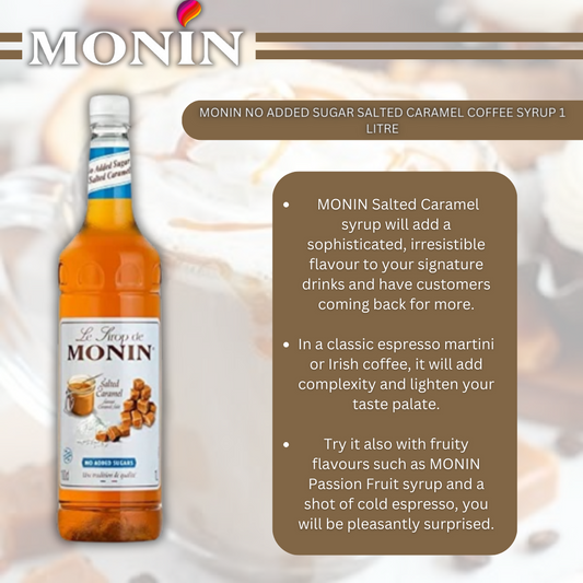 Monin No Added Sugar Salted Caramel Coffee Syrup 1 Litre