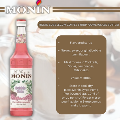 MONIN Bubblegum Coffee Syrup 700ml (Glass Bottle)