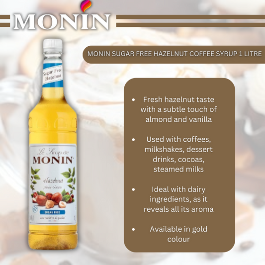 Monin Sugar Free Hazelnut Coffee Syrup 1 Litre