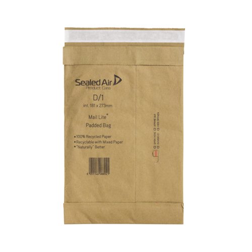 Sealed Air Padded Postal Bag D1 181x273mm Brown (Pack of 100) 100943477