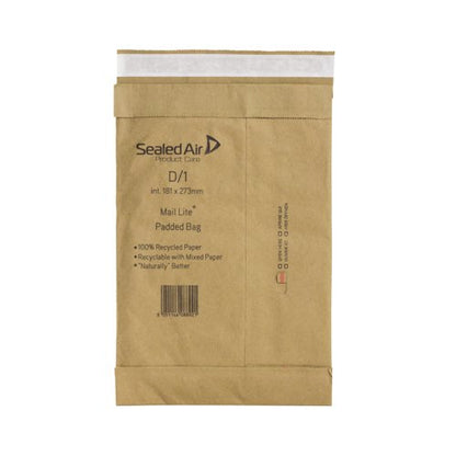 Sealed Air Padded Postal Bag D1 181x273mm Brown (Pack of 100) 100943477