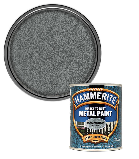 Hammerite Direct To Rust Metal Paint | Hammered Silver Finish 750ml