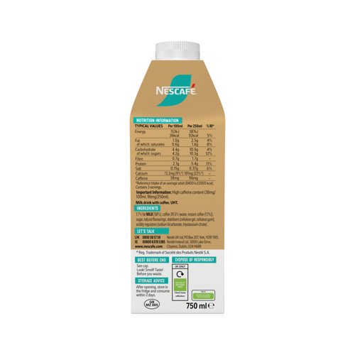 Nescafe Iced Latte Ready To Drink 750ml (Pack of 6) 12626373