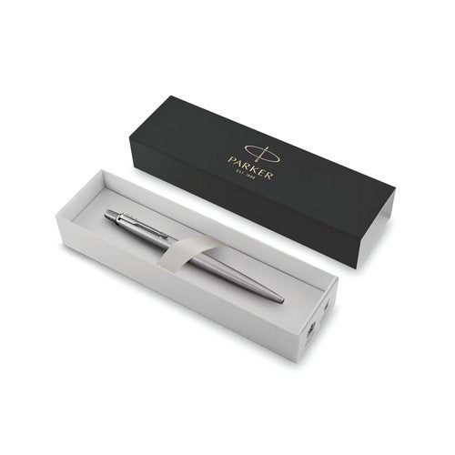 Parker Jotter Ballpoint Pen Medium Steel with Chrome Trim Blue 1953170