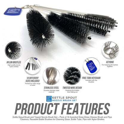 Kettle Spout Brush And Teapot Nozzle Brush Set – Pack Of 10 Assorted