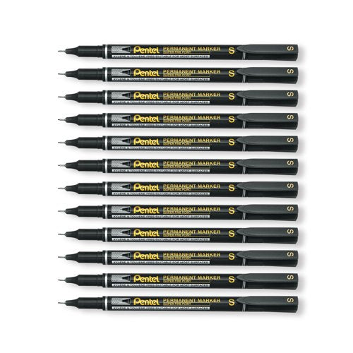 Pentel Permanent Marker Super Fine Point Black Pack of 12 NFS410-A