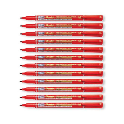 Pentel Permanent Marker Fine Point Red Pack of 12 NM470-B