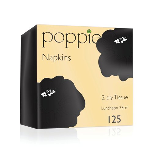 Poppies 2-Ply Napkins 4 Fold 33cm Black (Pack of 2000) 3324BK/CASE