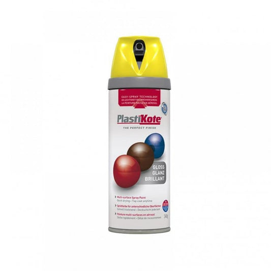 Plastikote Twist & Spray Paint Premium Gloss New Yellow 400ml | Multi Surface Use