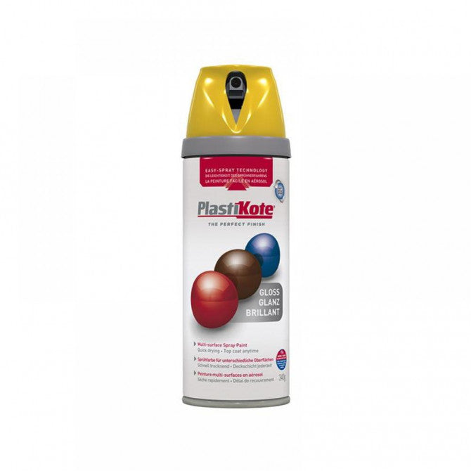 Plastikote Twist & Spray Paint Premium Gloss Yellow 400ml | Multi Surface Use