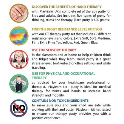 Therapy Putty 5 Resistance Levels Assorted Colours Odourless STHP