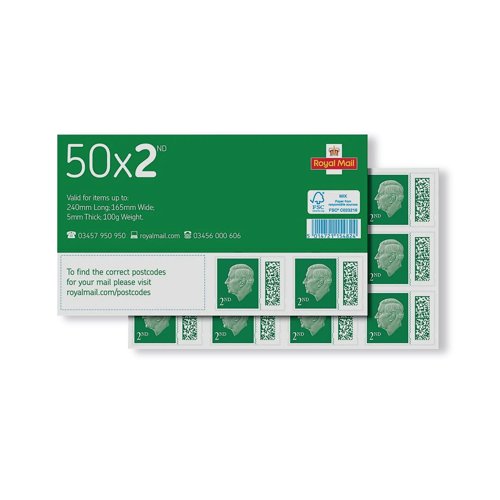 Royal Mail Second Class Postage Stamp Sheet (Pack of 50) BBS2