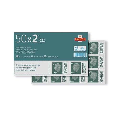 Royal Mail Second Class Large Postage Stamp Sheet (Pack of 50) BBSL2