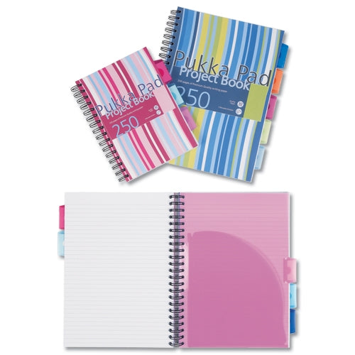 Pukka Pad Stripes Polypropylene Project Book 250 Pages A5 Blue/Pink (Pack of 3) PROBA5 - NWT FM SOLUTIONS