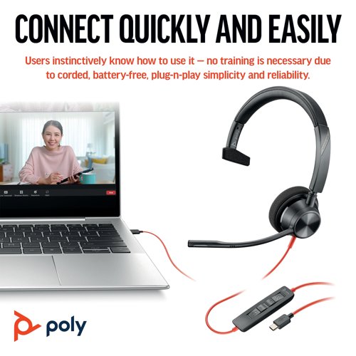 Poly Blackwire 3310 Monaural MS USB-C/A Headset 8X216AA