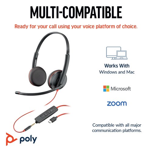Poly Blackwire 3225 Stereo UC USB-C/A +3.5mm Headset Bulk 8X229A6