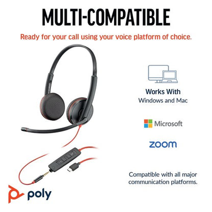 Poly Blackwire 3225 Stereo UC USB-C/A +3.5mm Headset Bulk 8X229A6