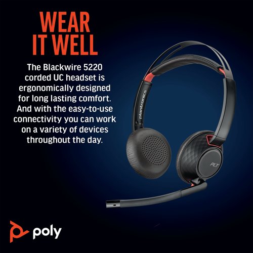 Poly Blackwire 5220 Stereo USB-C/A +3.5mm Headset Bulk 8X231A6