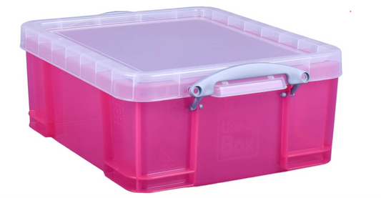 Really Useful Pink Plastic Storage Box 18 Litre (Clear Lid)