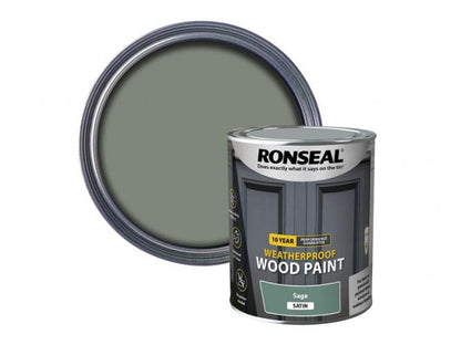 Ronseal 10 Year Weatherproof Wood Paint - Sage - Satin - 750Ml