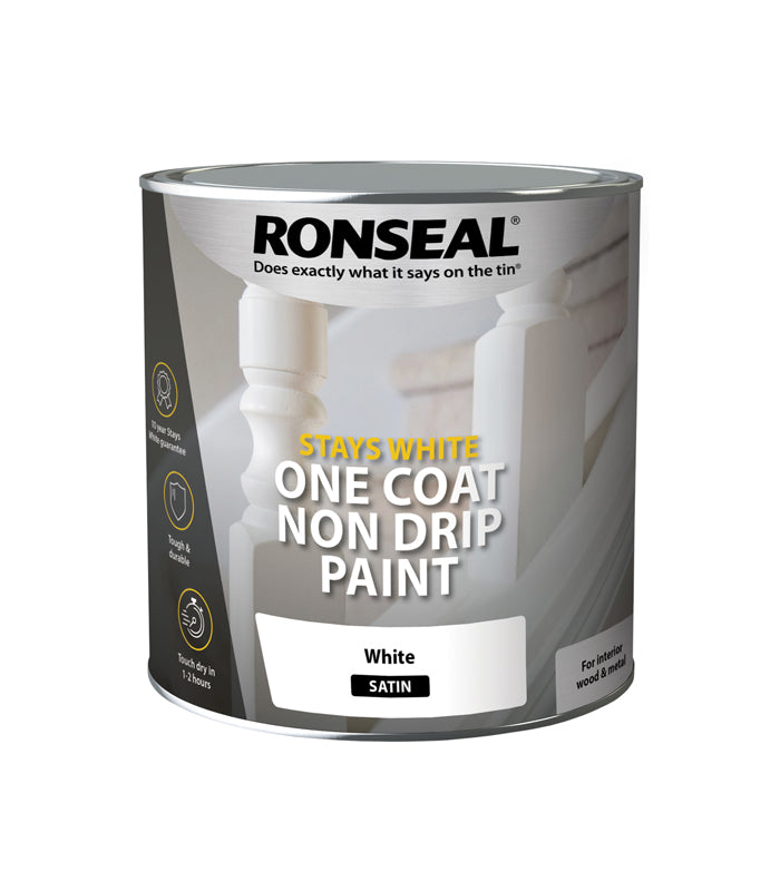 Ronseal Stays White | One Coat | Satin Paint | White | 2.5 Litre