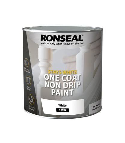 Ronseal Stays White | One Coat | Satin Paint | White | 2.5 Litre