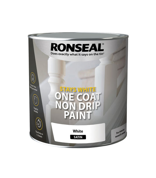 Ronseal Stays White | One Coat | Satin Paint | White | 2.5 Litre