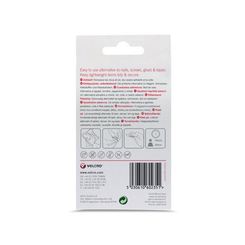 Velcro Stick On Squares 25mm White (Pack of 24) VEL-EC60235