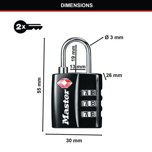 Master Lock 32mm Tsa Combination Padlock Black 40054
