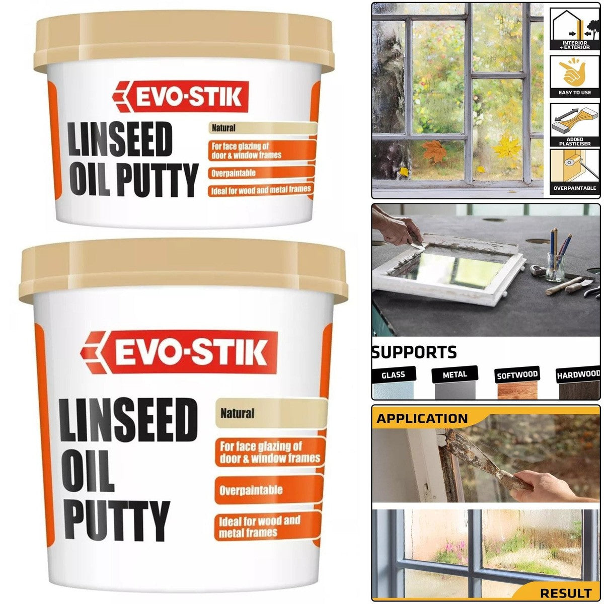 EVO-STIK Linseed Oil Putty | For wood and Metal | 1 kg Tub