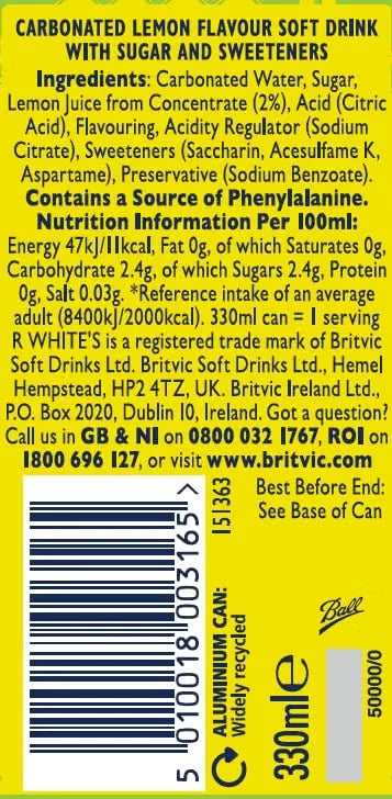 R.White's Premium Lemonade 24 x 330ml Cans