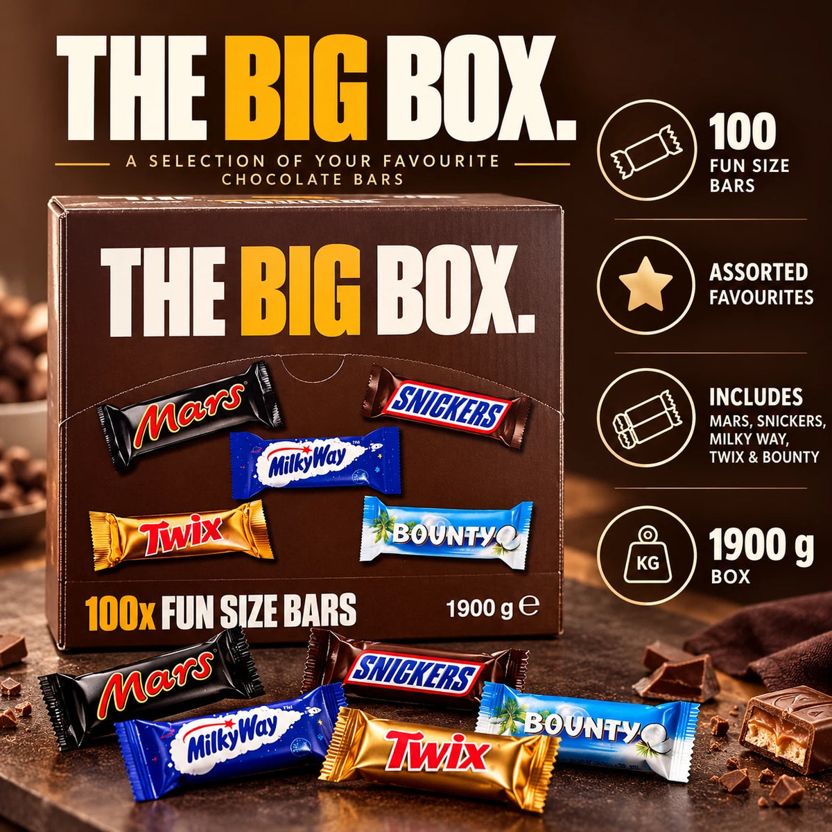 Mars The Big Box Fun Size Chocolate Bars | 1 x 100 Bars | 1.9kg Multipack