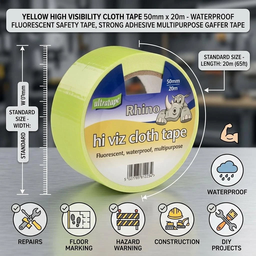 Ultratape Rhino Hi Viz Cloth Tape Yellow 50mm x 20m