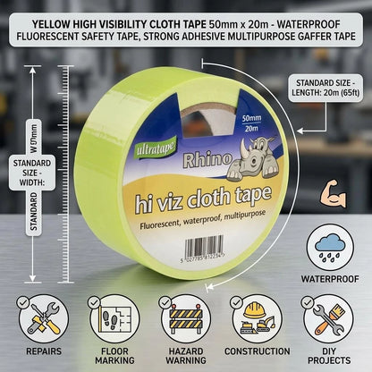 Ultratape Rhino Hi Viz Cloth Tape Yellow 50mm x 20m