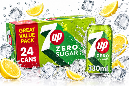 7 Up Zero Lemon and Lime Carbonated Canned Soft Drink 330ml (Pack of 24)