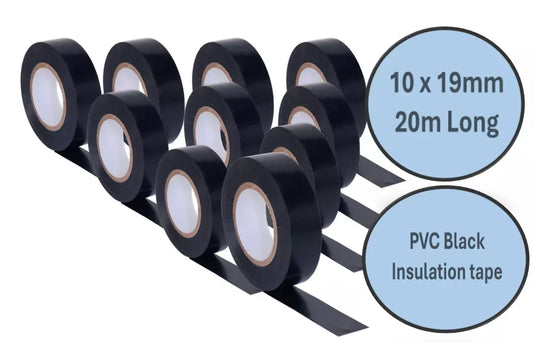 Black PVC DENCON Electrical Tape 19mm x 20M Insulation Tape (Pack of 1-10)