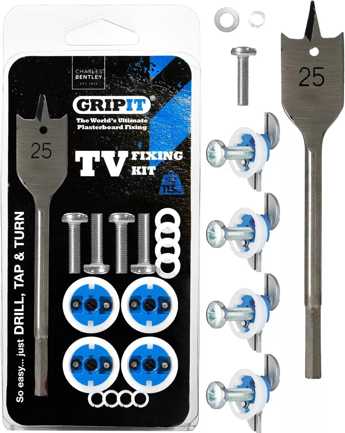 Gripit GRIP IT TV Plasterboard Fixings Wall Bracket Holds 113kg
