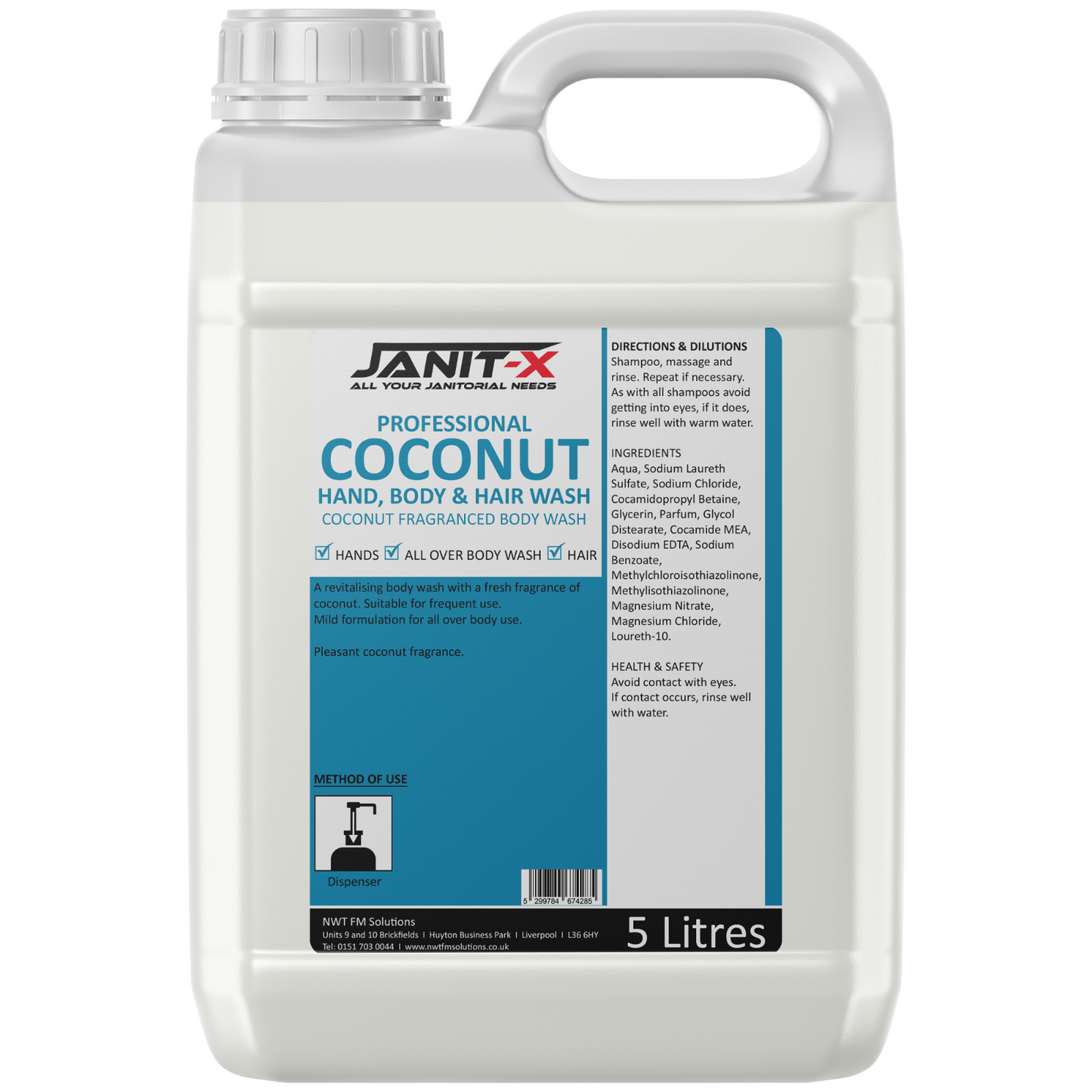 Janit-X Professional Coconut Hand, Body & Hair Wash 5 litre - NWT FM SOLUTIONS