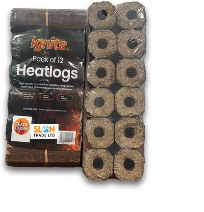 Heat Logs High Energy Ultra Dry Open Fire Log Eco Wood Fuel {Pack x 12}