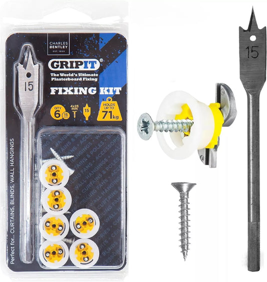 Gripit Yellow Curtain Kit - Pack of 6 - Heavy Duty Plasterboard Fixings 71kg