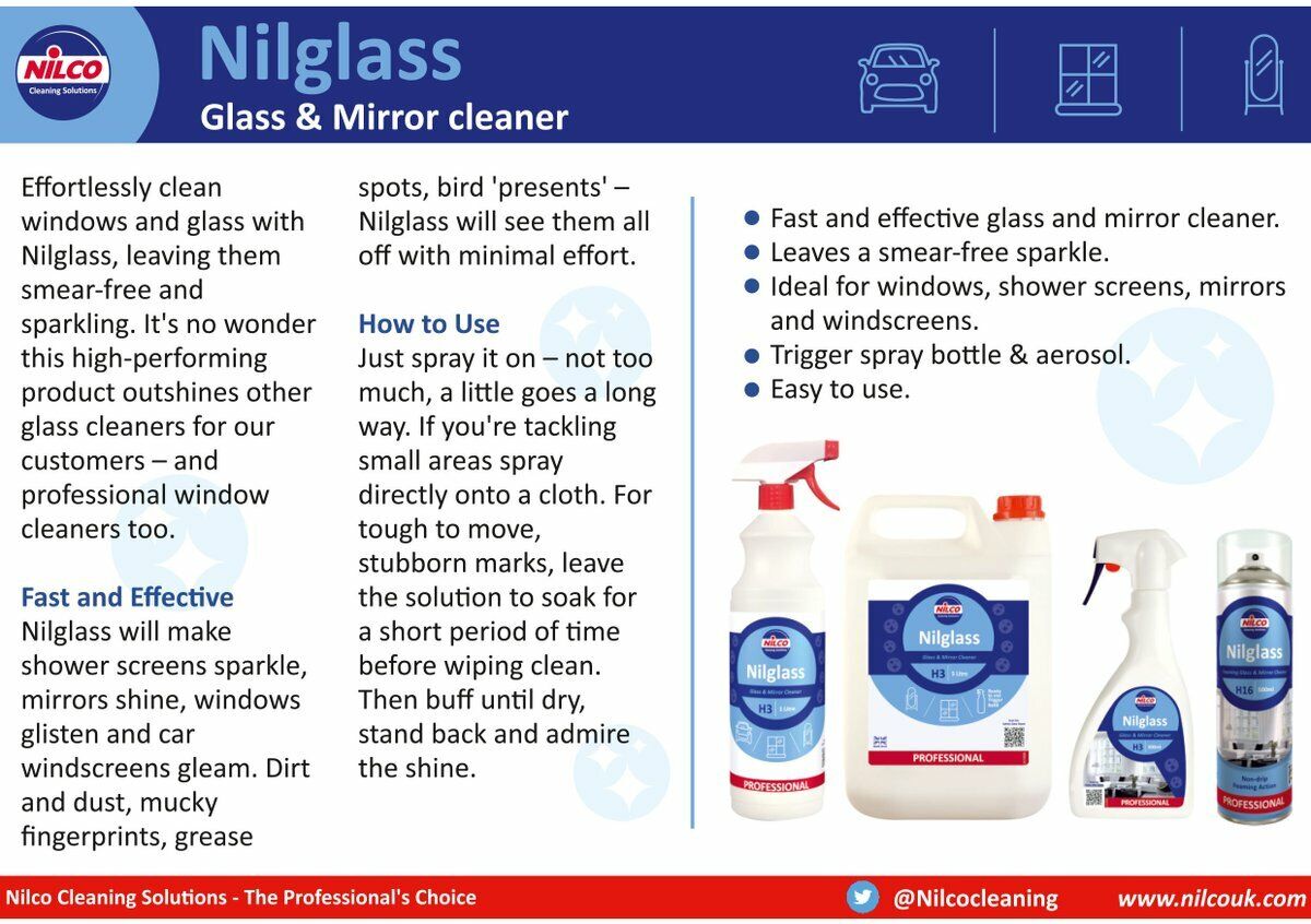 Nilco Nilglass Professional H3 Glass & Mirror Cleaner 1 Litre