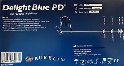 Aurelia DELIGHT Blue PD - Powdered Vinyl Examination Gloves -100's - ALL SIZES
