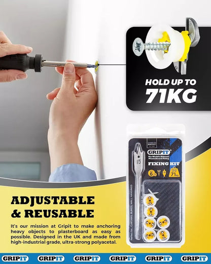 Gripit Yellow Curtain Kit - Pack of 6 - Heavy Duty Plasterboard Fixings 71kg