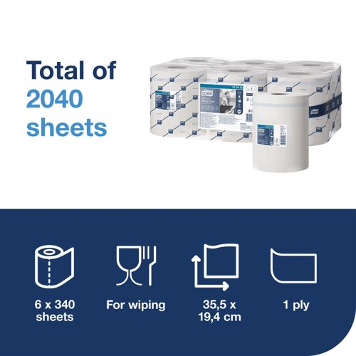 Tork Reflex M4 Centrefeed Wiping Paper 1-Ply 114m (Pack of 6) 473412