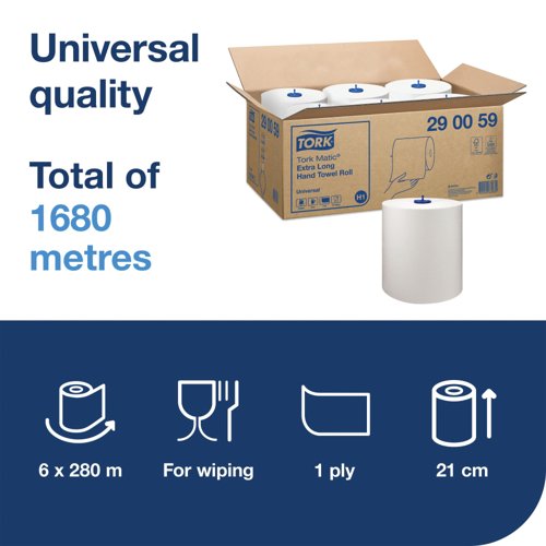 Tork Matic Hand Towel H1 White 280m (Pack of 6) 290059